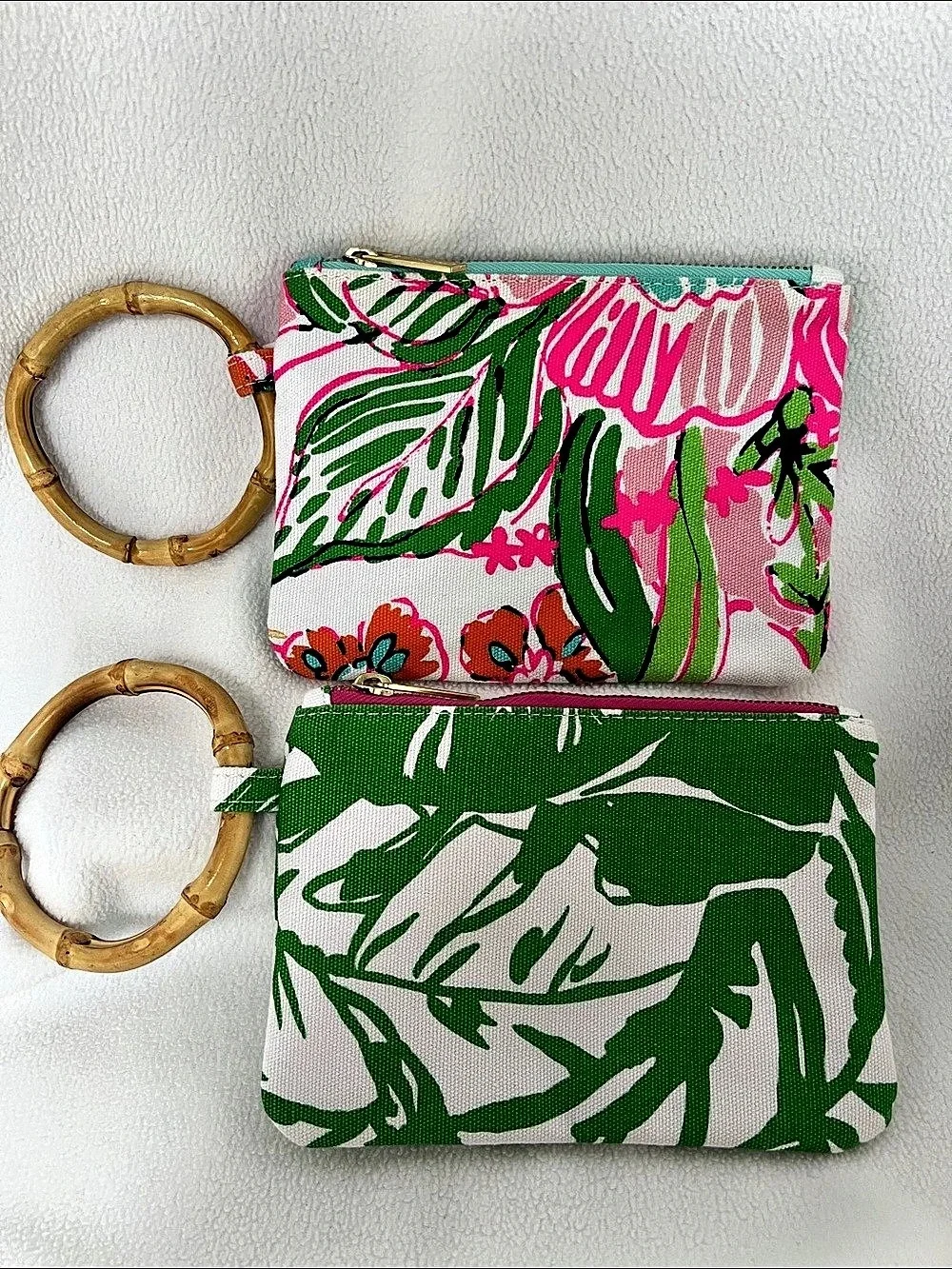 Lilly Pulitzer Floral Zip Clutch Set Green & Pink Like New